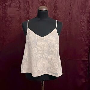 Express Cream Floral Lace Crop Top, Sz S